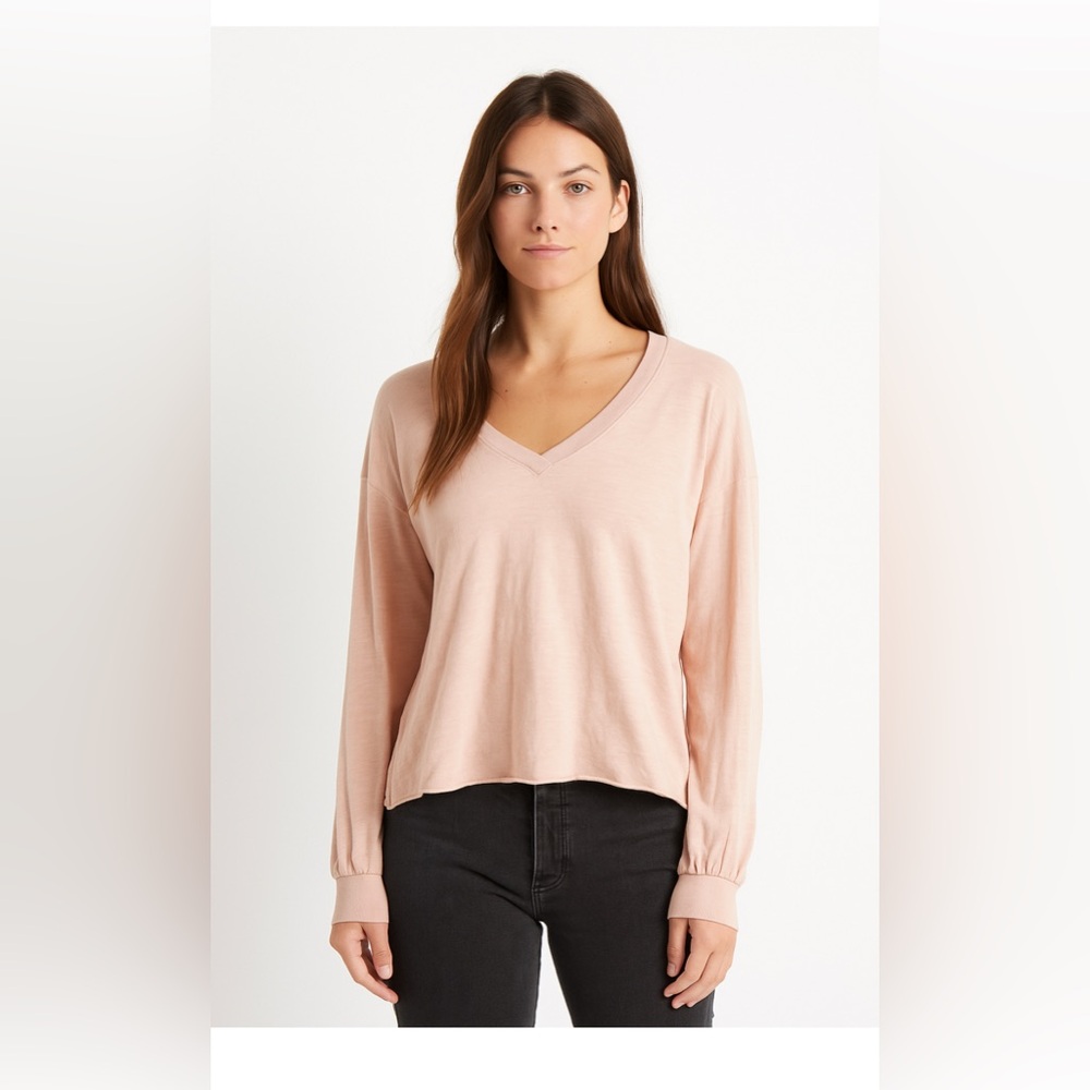 Nation Ltd Baby Link 100% cotton V-Neck long sleeve top $128 medium